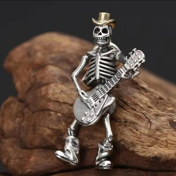 Skeleton Skull Day of the Dead Guitar Rocker Necklace #626 - Picture 4 of 9